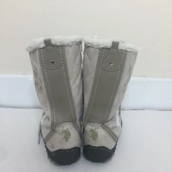 U.S. Polo Assoc Womens Faux Suede & Faux Lined Fur Lace Up Gray Boots - Picture 8 of 12
